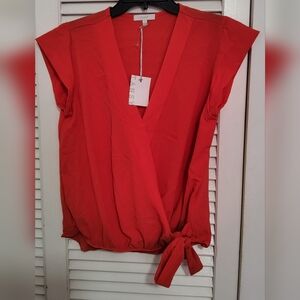 Red Wrap Tie Front Blouse